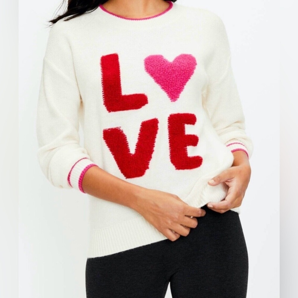 Lou & Grey cream novelty “Love heart” Crew Neck  Knit Sweater Size XL
